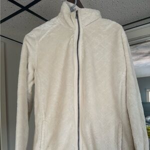 white fuzzy full zip up. White size large. Smoke free